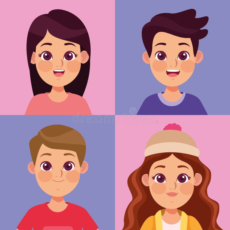 Group of four kids stock illustration