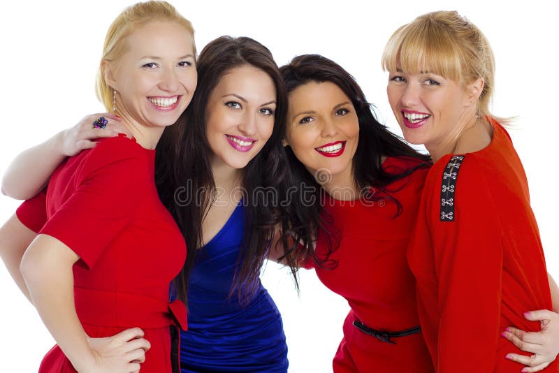 Group Of Four Sexy Beautiful Young Happy Women Isolated On White