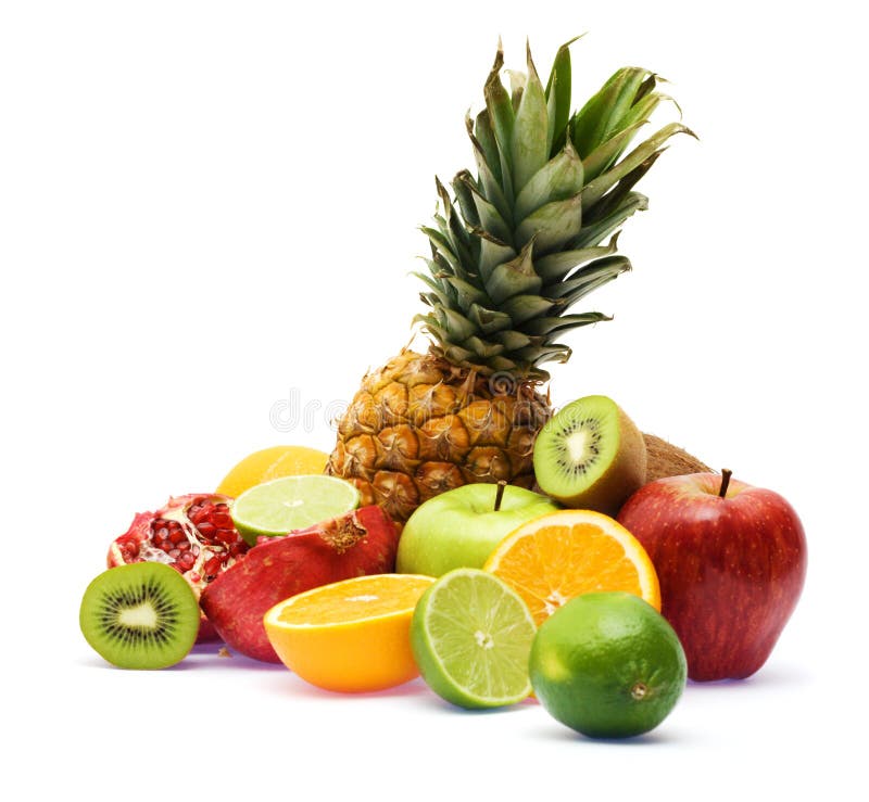 Group of fresh fruits over white background