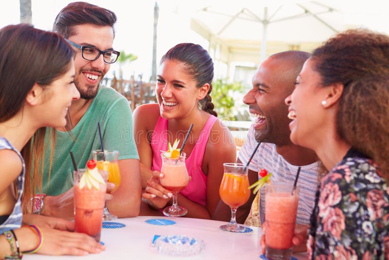 Group of Friends Drinking Cocktails at Outdoor Bar Stock Photo Image of hispanic, couple 52858704