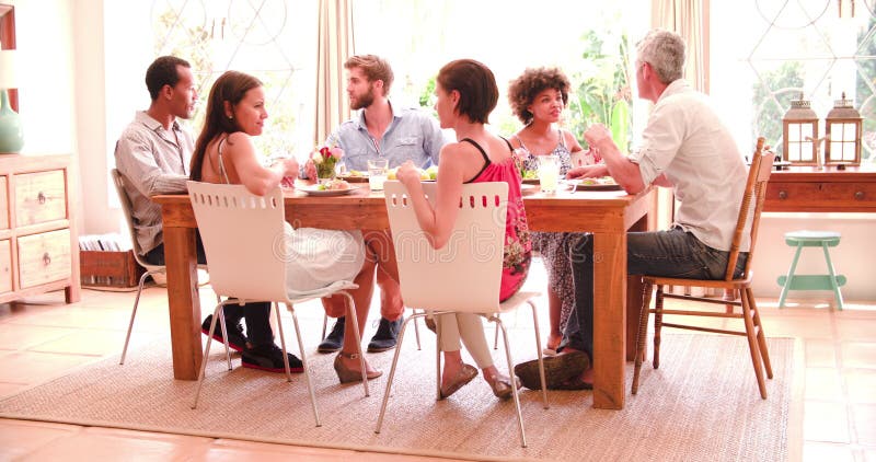 Group Of Friends Enjoying Dinner Party At Home Together