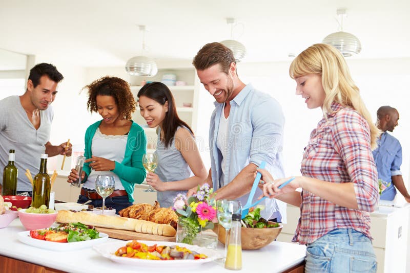 Group Of Friends Having Dinner Party At Home Stock Photo - Image of