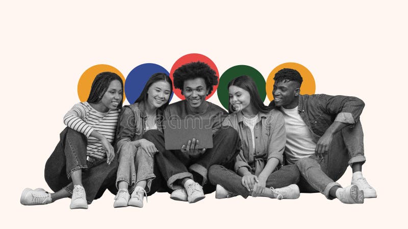 Group of Friends Sharing Time Together While Using a Tablet in a Collaborative Setting royalty free stock photo