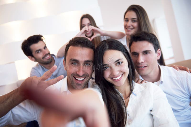 Group Of Friends Taking Selfie Stock Image Image Of Home Screen 