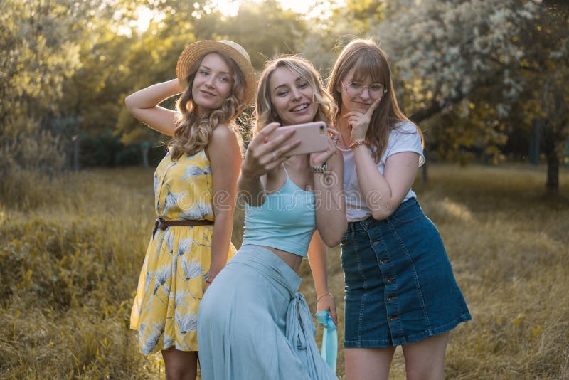 Group Of Girls Friends Take Selfie Photo Stock Image Image Of 