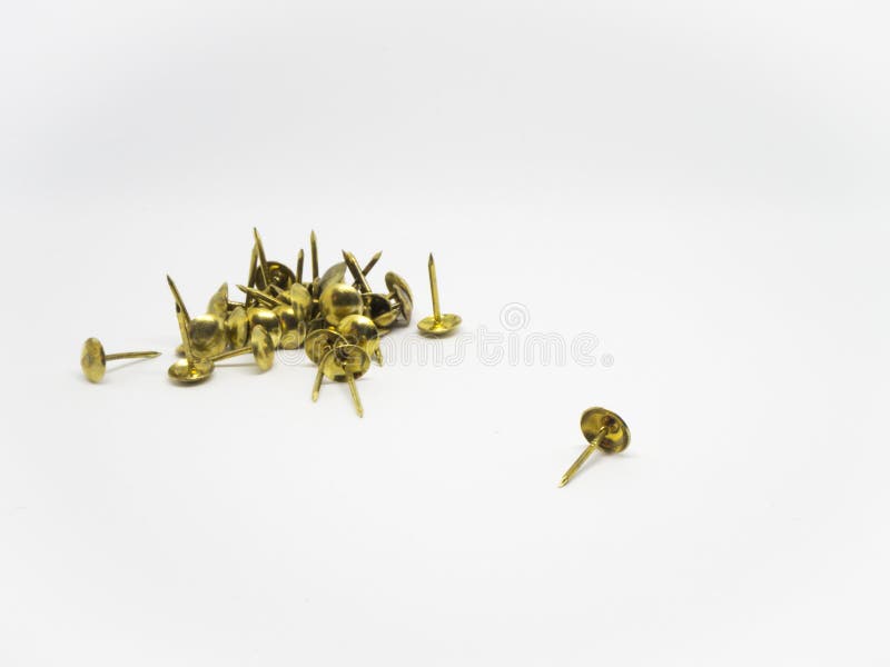 Group of Gold Metal Thumb Tack on Isolated White Background Stock Image ...