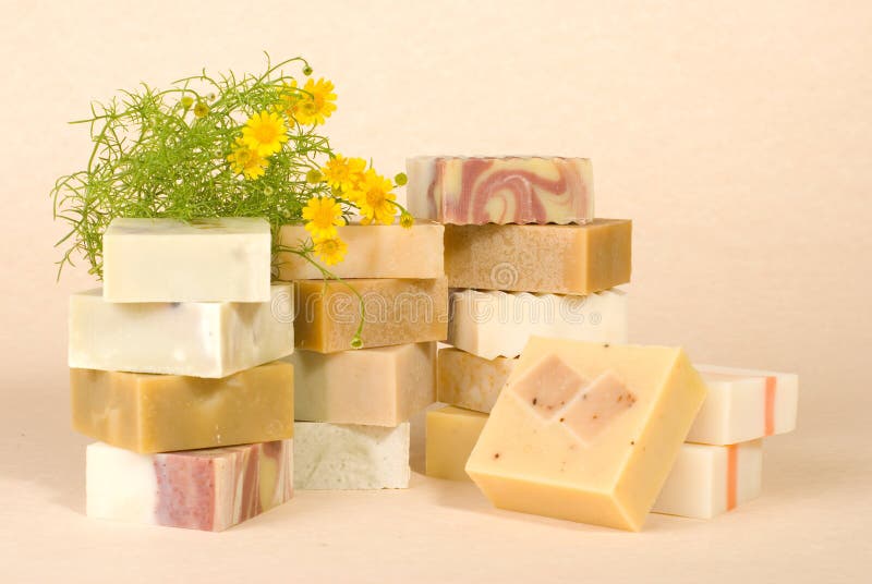 Group of Handmade Soap with Herbal Material Stock Image Image of