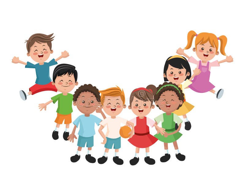 Group of Happy Boys and Girls Cartoon Kids Stock Vector - Illustration of  portrait, preschooler: 110239404