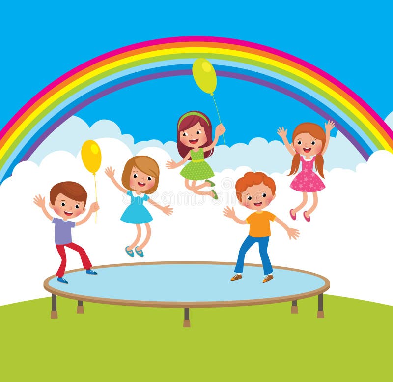 Happy preschool kid jumping on trampoline Vector Image