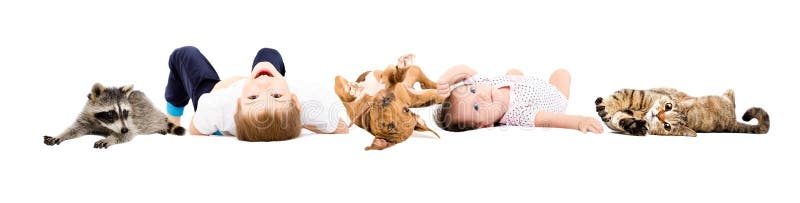 Group of happy children and pets stock photo Group of happy children and pets stock photo