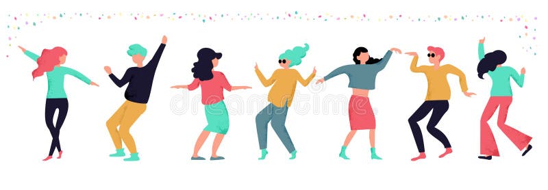 Group of Happy Dancing People or Male and Female Dancers Stock Illustration  - Illustration of cartoon, character: 153788730