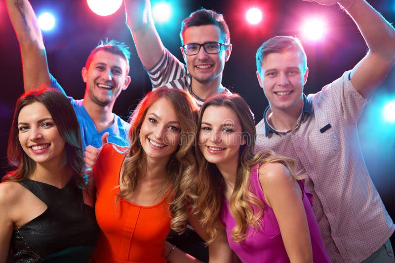 Group of Happy Friends in the Night Club Stock Photo - Image of ...
