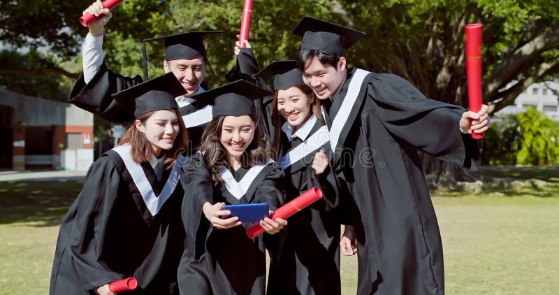 Group happy graduate students stock photo
