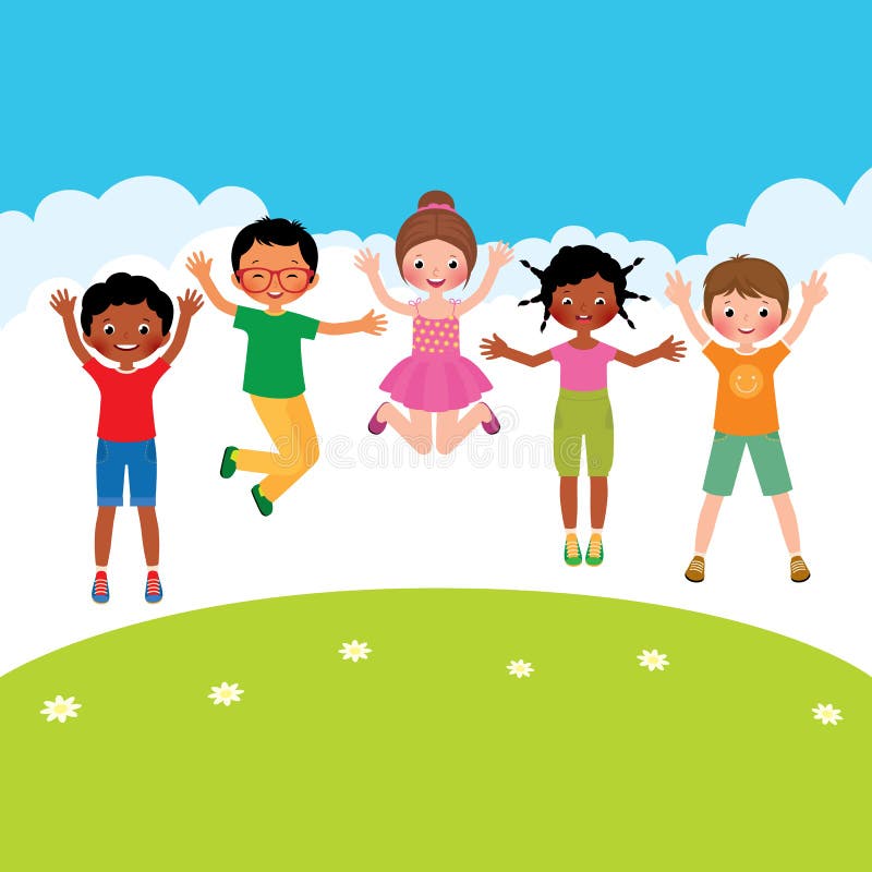 Group of cheerful children in a jump cartoon Vector Image