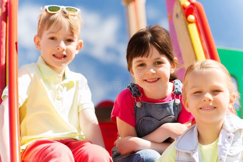 Group of happy kids on children playground