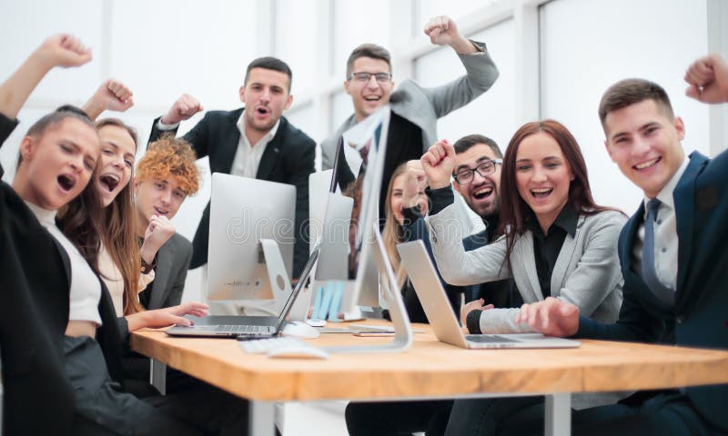 Group of Happy Office Employees Sitting at a Table. Stock Photo - Image of  desk, business: 181966618
