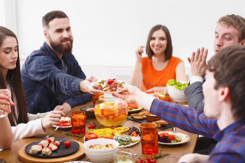 Group of happy people at festive table dinner party royalty free stock photos Group of happy people at festive table dinner party royalty free stock photos