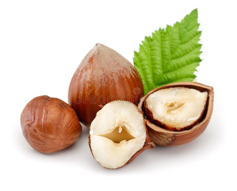 Group Of Hazelnuts With Green Leaves Isolated Stock Image Image Of