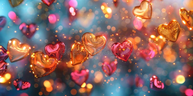 Floating hearts in mid-air. A group of hearts suspended in the air with no visible strings or support, suitable for use as a decorative element in various contexts AI generated