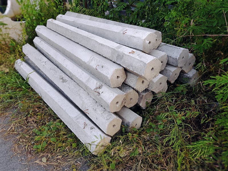 The Group of Foundation Pillars in the Hole for the Construction Stock