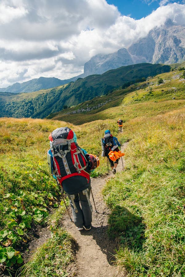 Group Hiking in the Mountains of Republic of Adygea with Large