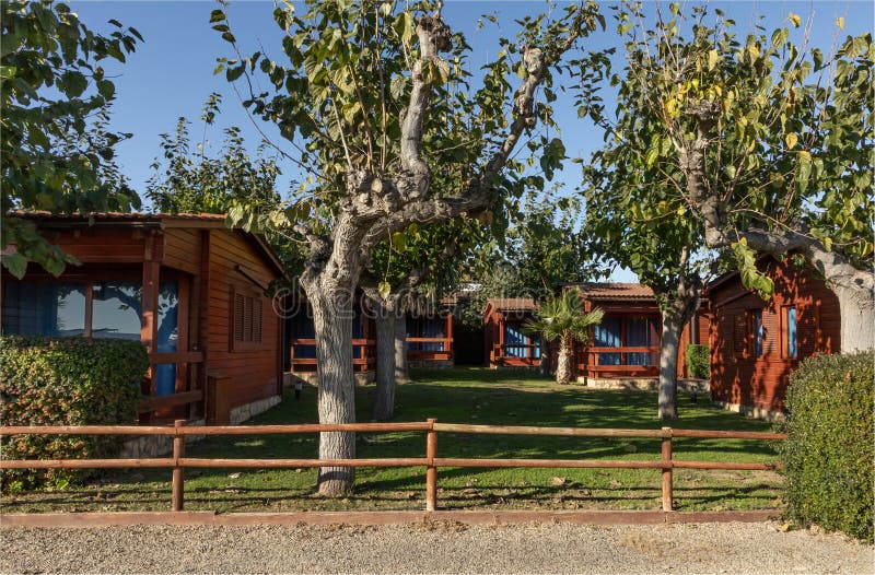 A group of holiday cabins in a holiday camp in Spain stock photos