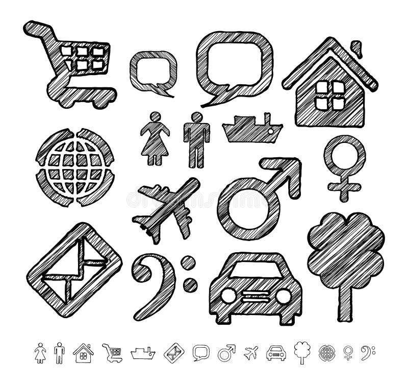 Group of icons for infographic in doodle style