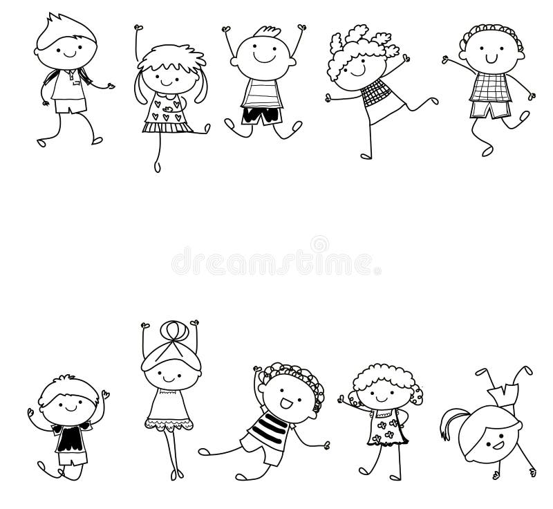 Group of Kids,drawing Sketch Stock Vector - Illustration of girl, doodle:  46172742