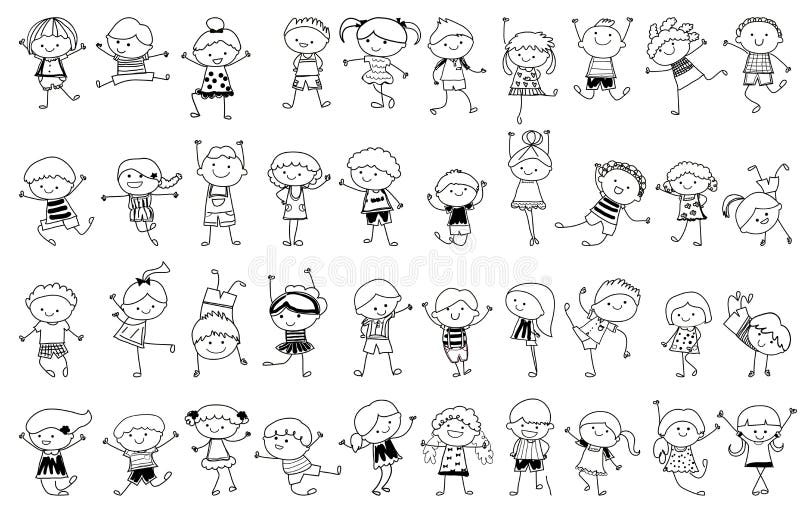 Group of Kids,drawing Sketch Stock Vector - Illustration of girl, doodle:  46172742