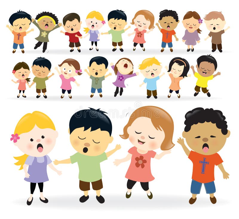 Group of kids singing vector illustration