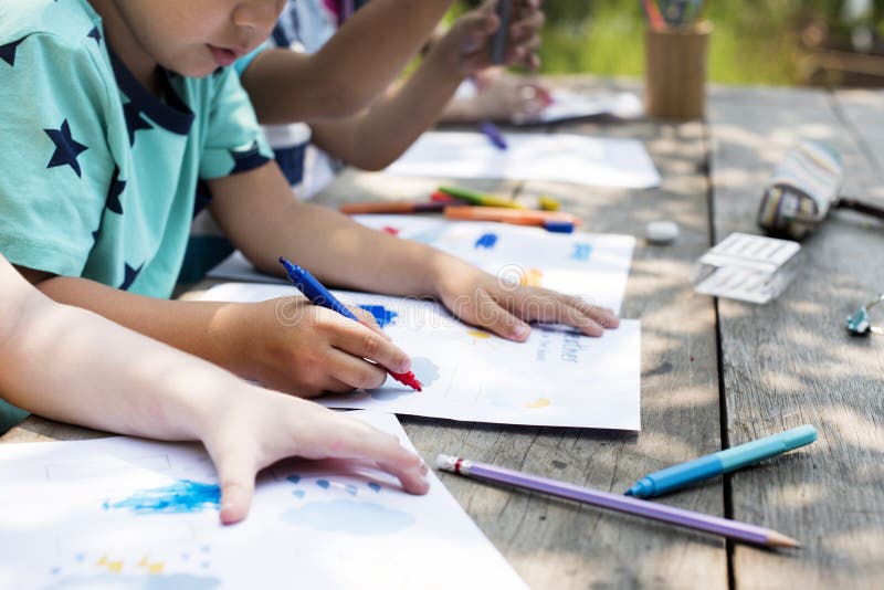 Group of Kindergarten Kids Friends Arm Around Sitting and Smiling Fun ...