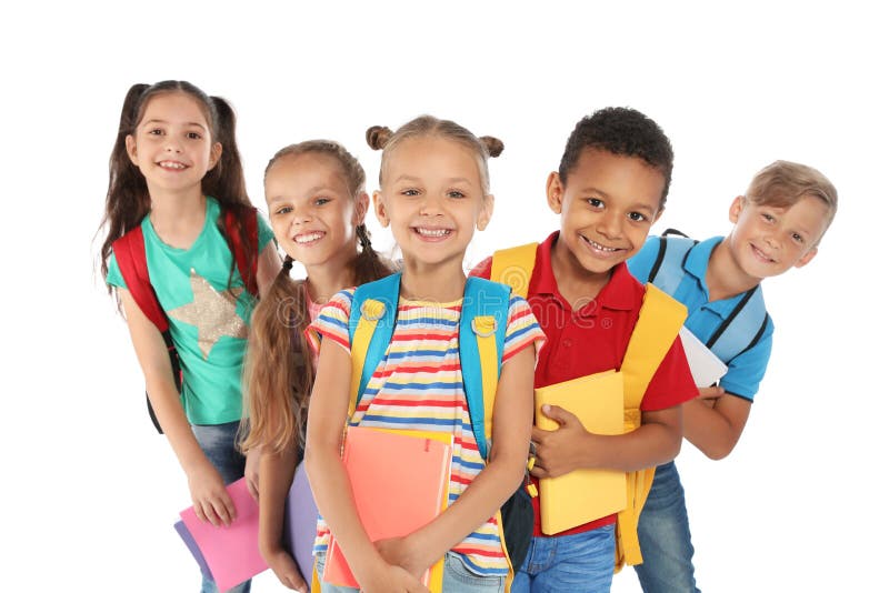 Group of little children with backpacks