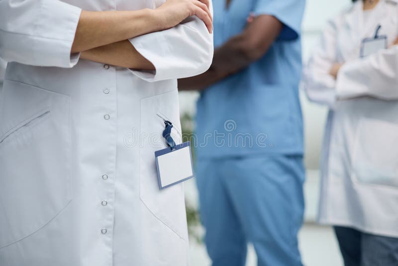 Group of Medical Staff in Clinic Hallway. Stock Image Image of male