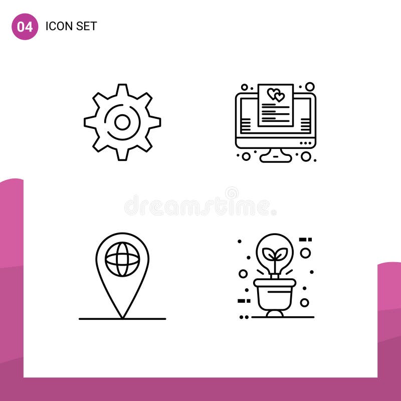 Group of 4 Modern Filledline Flat Colors Set for internet, location, wish list, online, bulb stock illustration