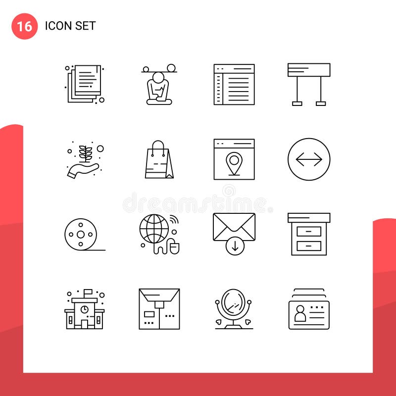 Group of 16 Modern Outlines Set for business startup, race, app, line, user royalty free illustration