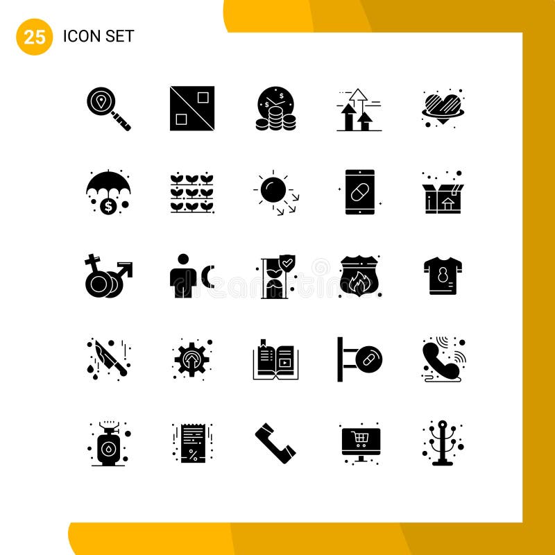 25 User Interface Solid Glyph Pack of modern Signs and Symbols of heart, limits, investment, forward, break stock illustration