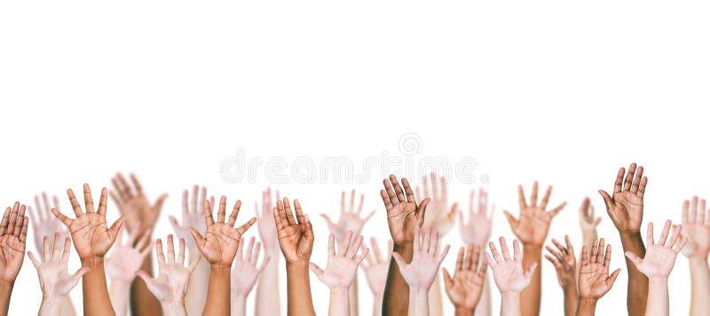 Group Of Multi-Ethnic People's Arms Outstretched In A White Back