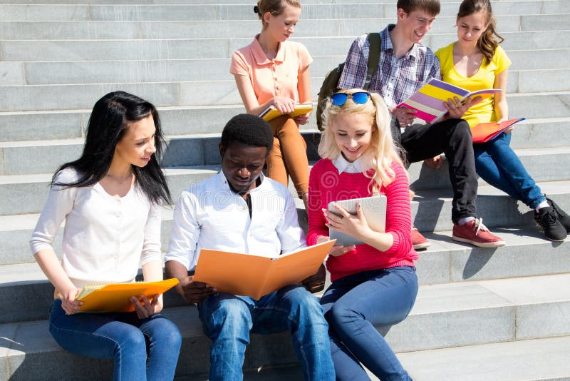 Group of multi-ethnic students stock photo