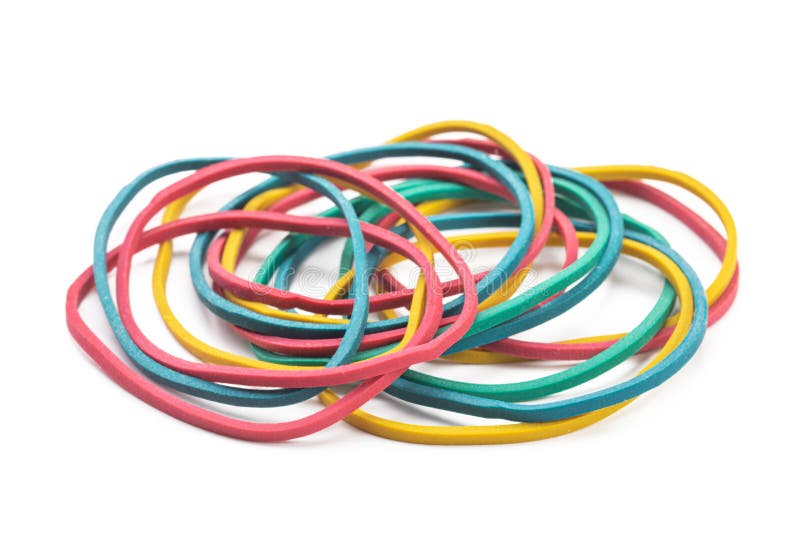 Group of Multicolor Rubber Money Bands Isolated on White Stock Image