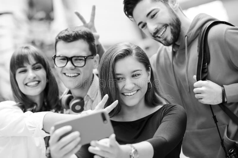 Group Of Multiethnic Teenagers Taking A Selfie In School Stock Image ...