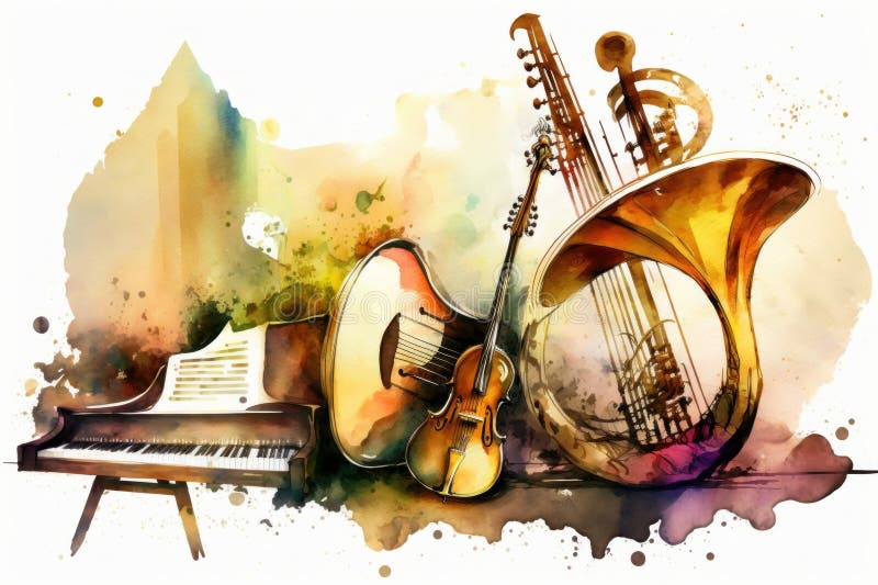 Watercolor Musical Instruments Set Stock Illustrations 174 Watercolor Musical Instruments Set