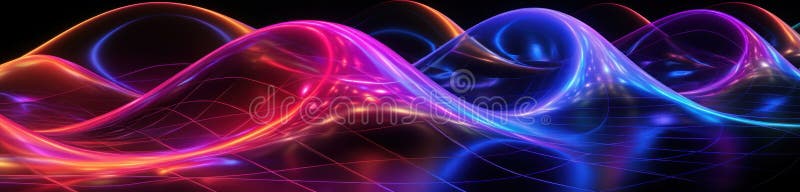 A group of neon colored waves on a black background. Generative AI image. royalty free illustration