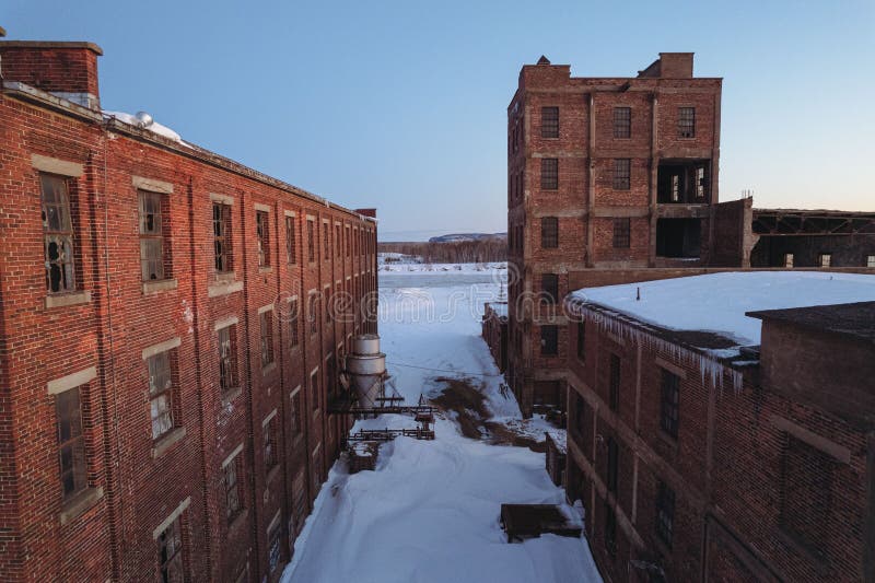 Group of Old Buildings with Broken Windows during Winter Editorial