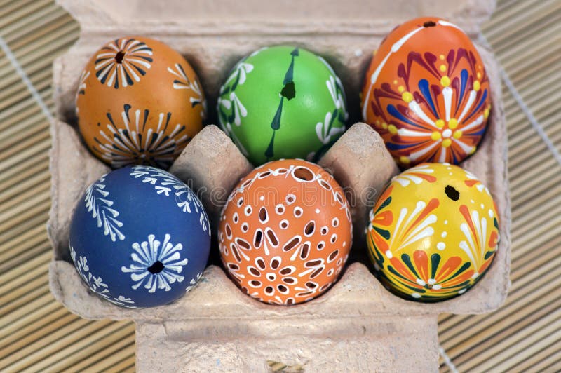 Group of Painted Easter Eggs in Cardboard Eggbox, Easter Egg Hunt