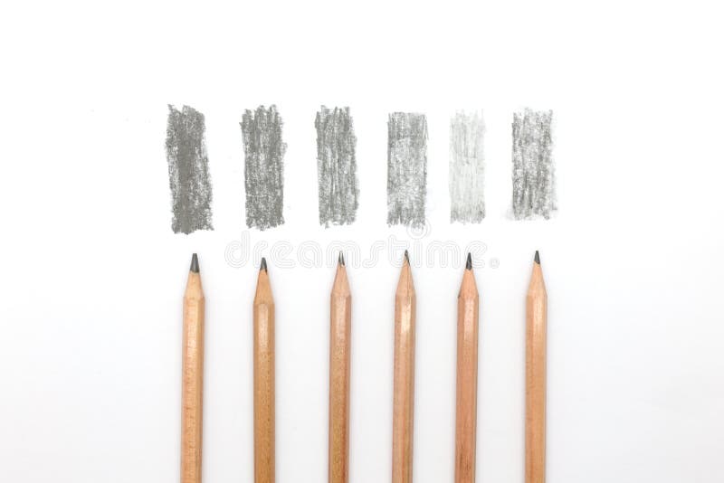 Group of pencils samples with different types of graphite