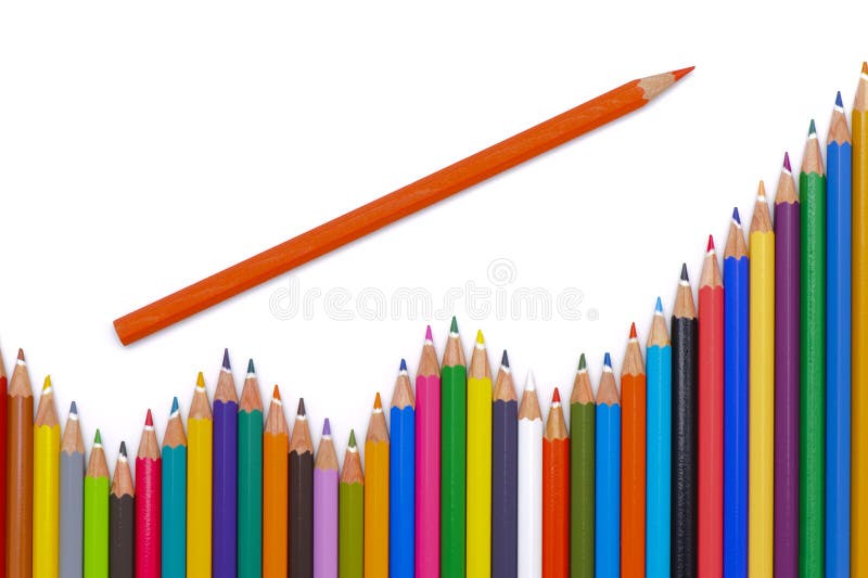 Group of colorful pencil shows chart at stock market. Group of colorful pencil shows chart at stock market