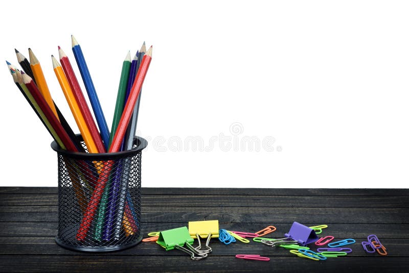 Group of pens on table stock image. Image of crayon, school 76079835