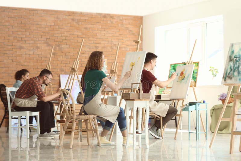 Group of People during Classes in School of Painters Stock Photo Image of professional, easel
