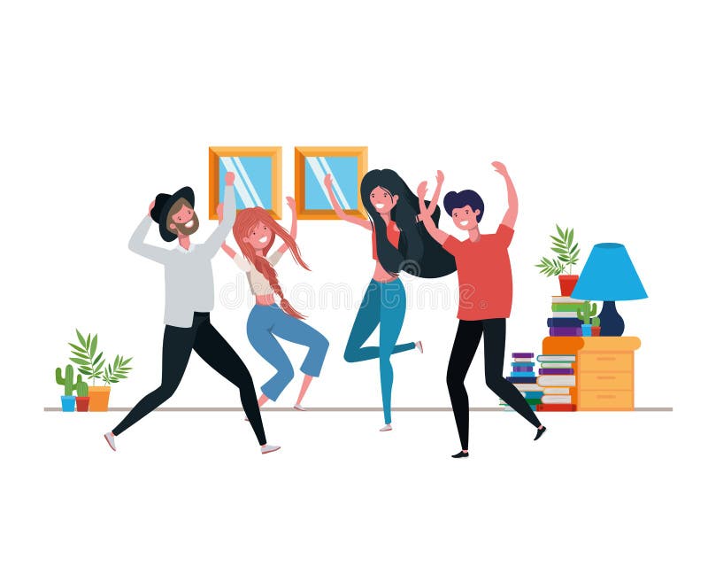 Group of People Dancing in Living Room Stock Vector - Illustration of ...