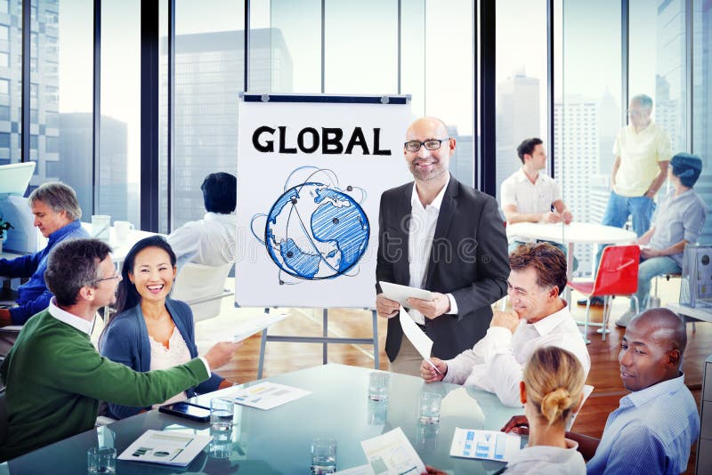 Group of People Discussion with Global Concepts Stock Image - Image of